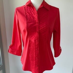 Antilia Femme Vibrant Red Button-Down Shirt- 3/4 sleeve